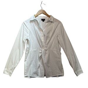 J.Jill Womens Wearever Collection Button Front Blouse White Long-Sleeve Casual